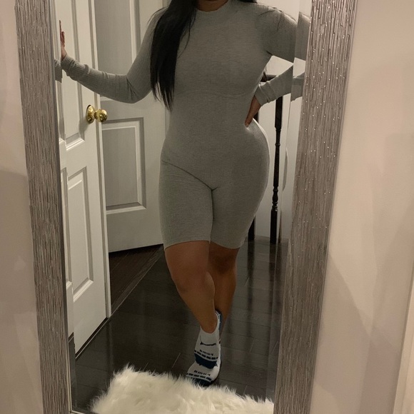 Grey ribbed long-sleeve playsuit - Picture 4 of 6